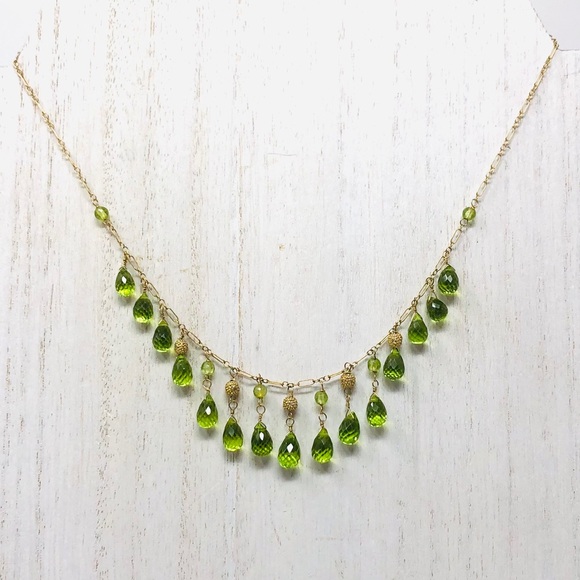 Solid 14K green peridot necklace, 10.2g NWOT - Picture 2 of 11